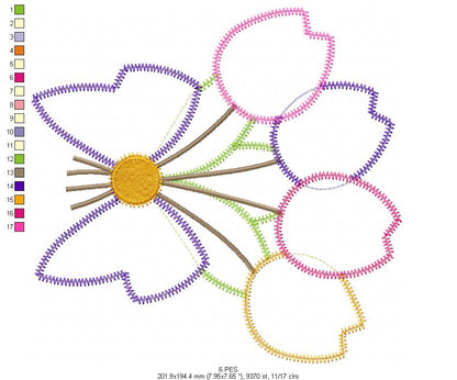 Four Tulips Bouquet - Applique Zig Zag - 6 Sizes - Machine Embroidery Designs