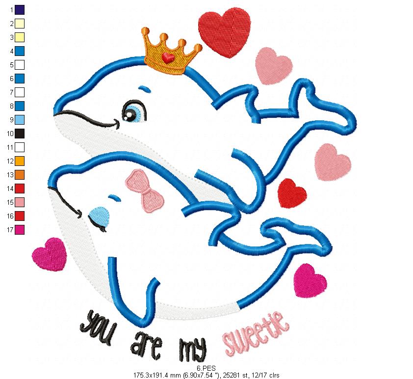 Dolphin couple - Applique - Machine Embroidery Designs