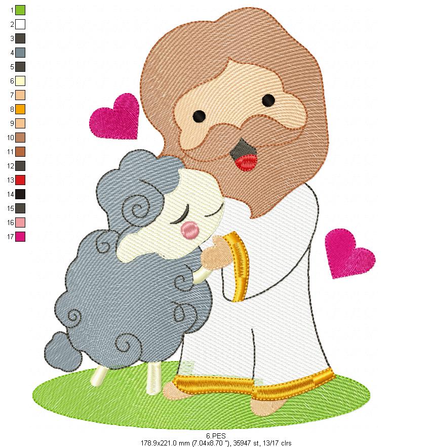 Jesus with the sheep - Fill Stitch
