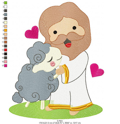 Jesus with the sheep - Fill Stitch