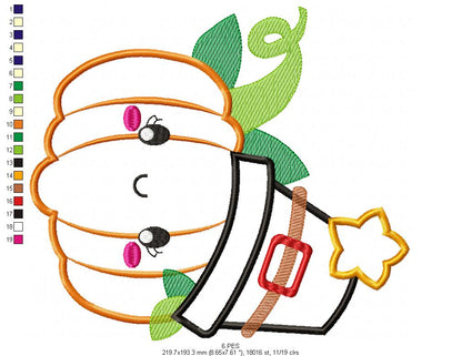 Thanksgiving Pumpkin - Applique / Fill Stitch - 6 Sizes - Machine Embroidery Design