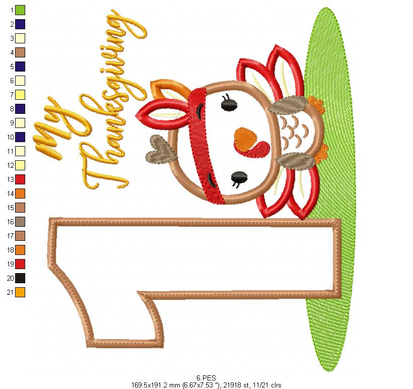 My First  Thanksgiving  Boy - Turkey with Bow - Machine Embroidery Design