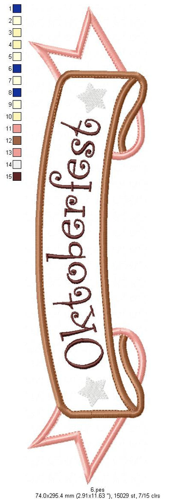 Oktoberfest -   Banner  - Germany  -  Applique  - 6 sizes -  Machine Embroidery Design