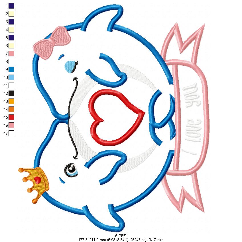 Dolphin couple dating - Applique - Machine Embroidery Designs