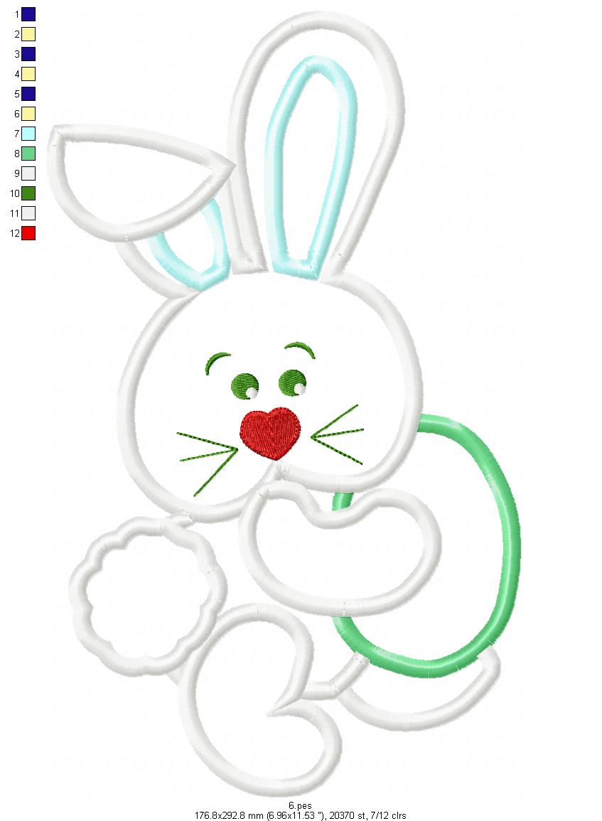Cute Bunny - Applique - 6 Sizes - Machine Embroidery Designs