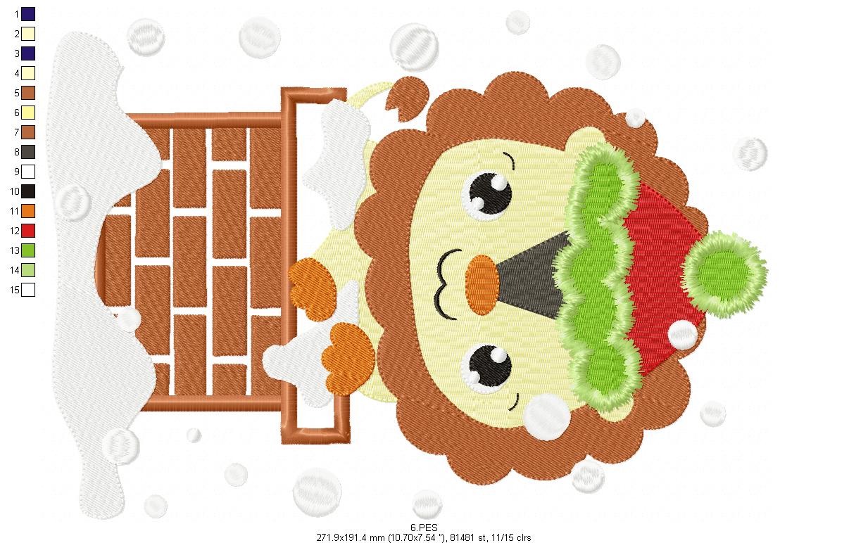 Christmas Lion in the chimney - Applique / Fill Stitch - 6 Sizes - Machine Embroidery Designs