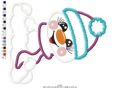 Cute Snowman  - Applique - Machine Embroidery Design