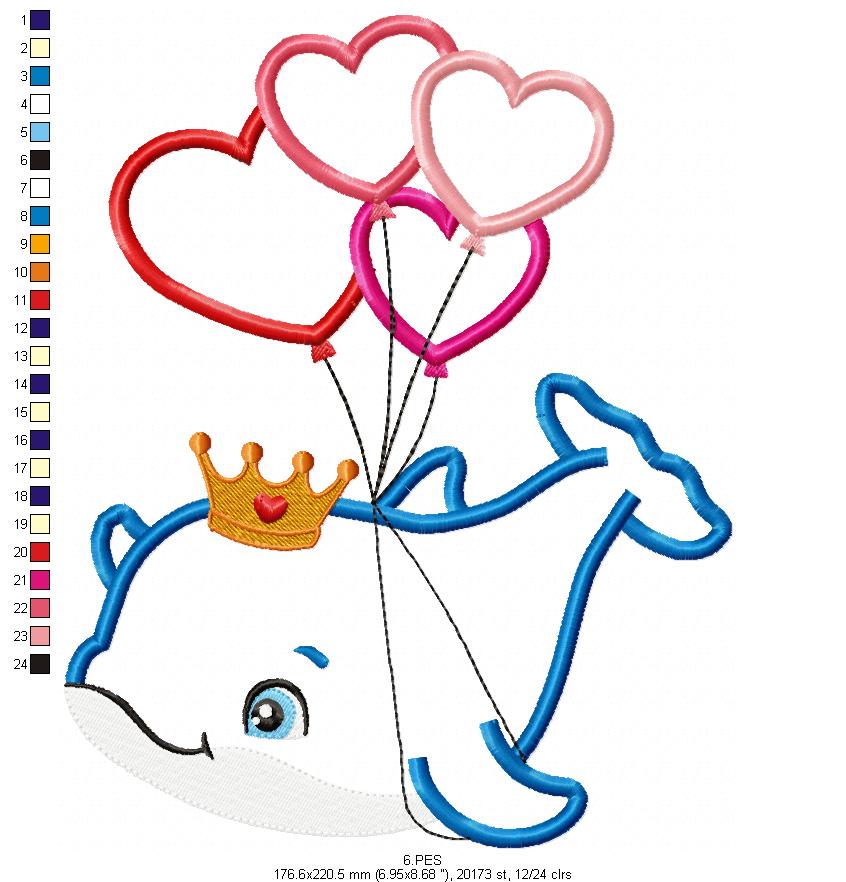 Dolphin with balloons - Applique - Machine Embroidery Designs