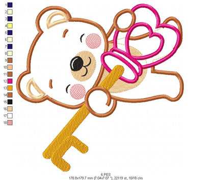 Couple of teddy bears key and lock - Applique - Machine Embroidery Designs