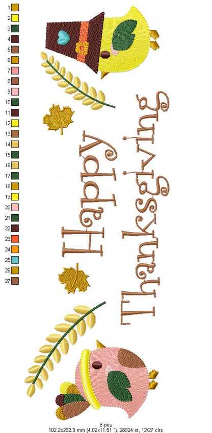 Happy Thanksgiving - Fill Stith - 7 Sizes - Machine Embroidery Designs