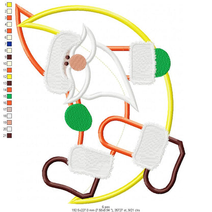 Santa Claus on the Moon - Applique - 6 Sizes - Applique - Machine Embroidery Designs