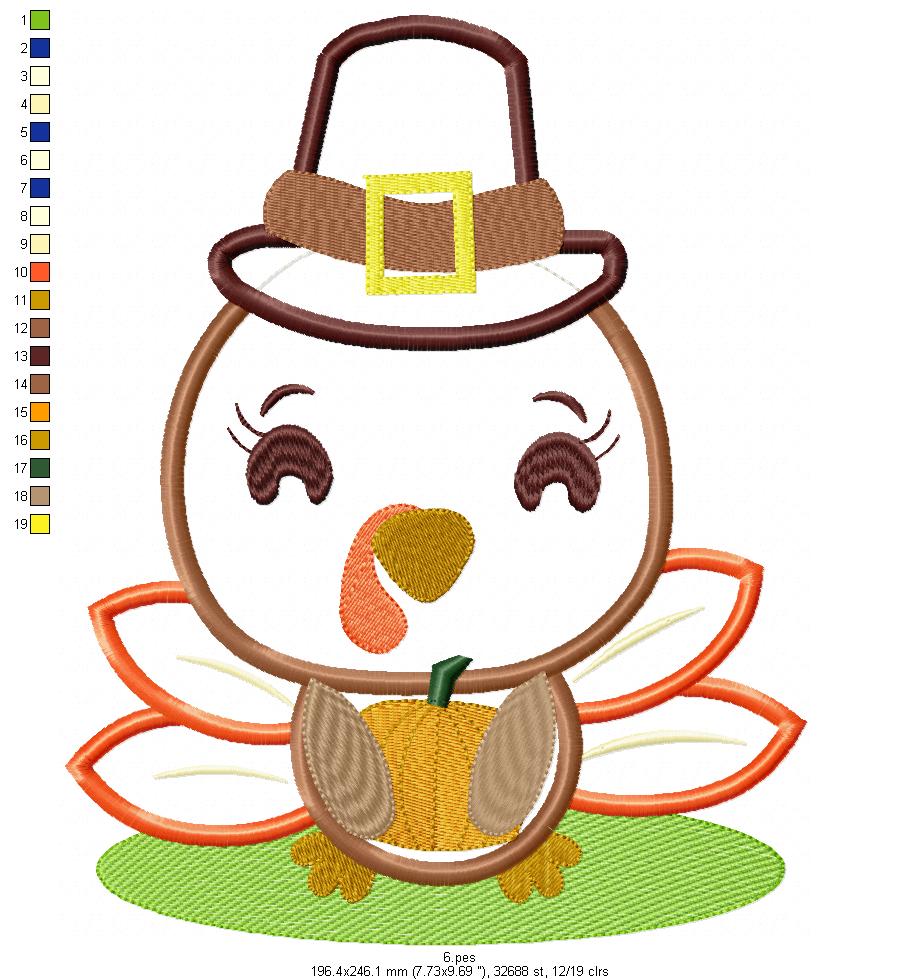 Thanksgiving Turkey Father- Applique  - 6 sizes - Machine Embroidery Design