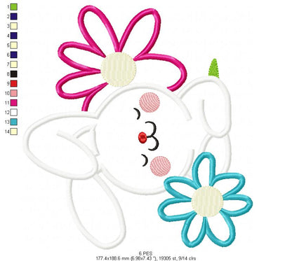 Happy bunny in the burrow with flowers - Applique