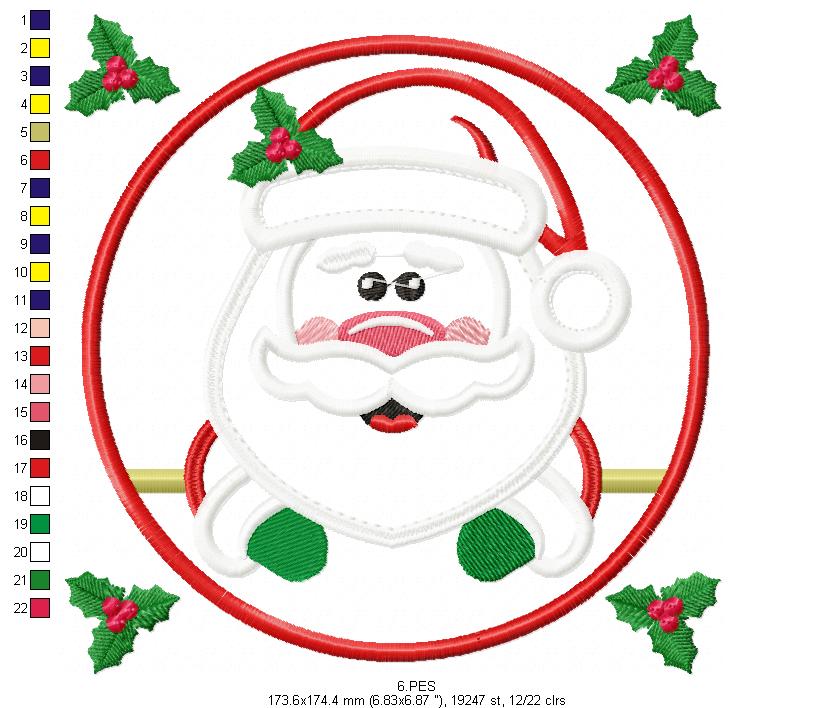 Santa Claus In the frame  - Applique - 6 Sizes - Machine Embroidery Designs
