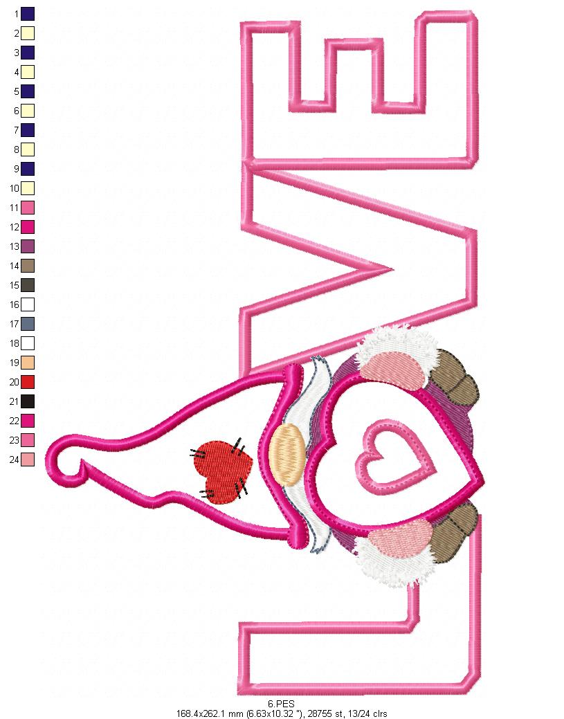 Valentines Love Gnome 2 - Applique - Machine Embroidery Designs