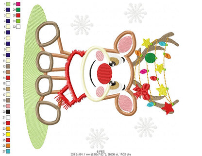 Christmas Rudolf Reindeer - Applique - 6 Sizes - Machine Embroidery Designs