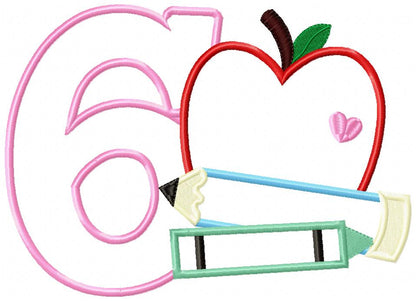 6th Grade Apple, Pencil and Crayon - Applique