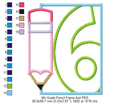 6th Grade Pencil Frame - Applique