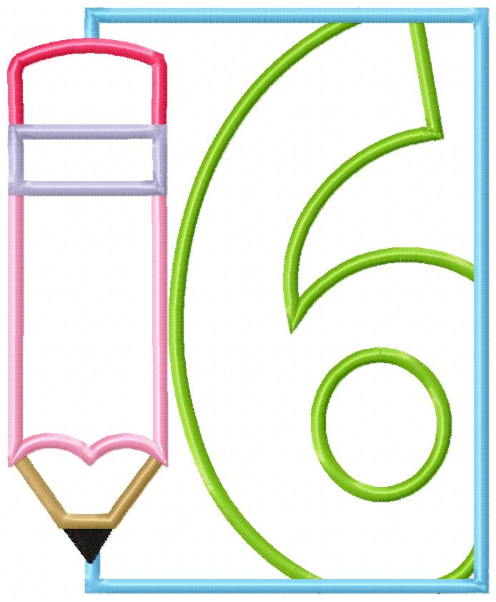 Preschool Pre-K to 6th Grade Pencil Frame Back to School - Applique