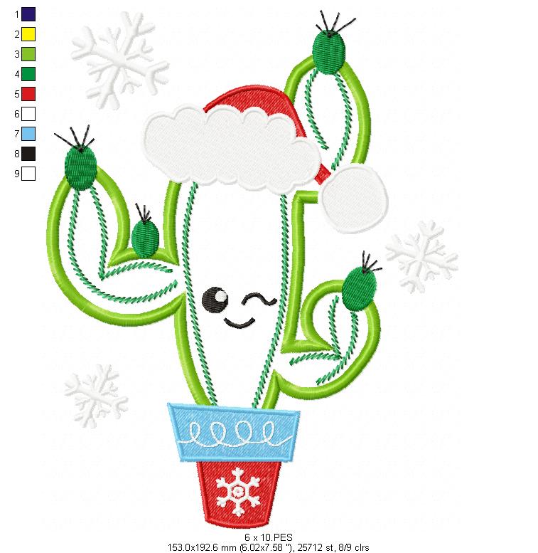 Christmas Cactus  - Applique - 3 Sizes - Machine Embroidery Designs