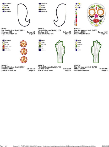 Hanging mexican skull Halloween - ITH Project - Machine Embroidery Design