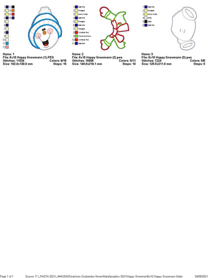Happy Snowman Christmas Ornament - ITH Project - Machine Embroidery Design