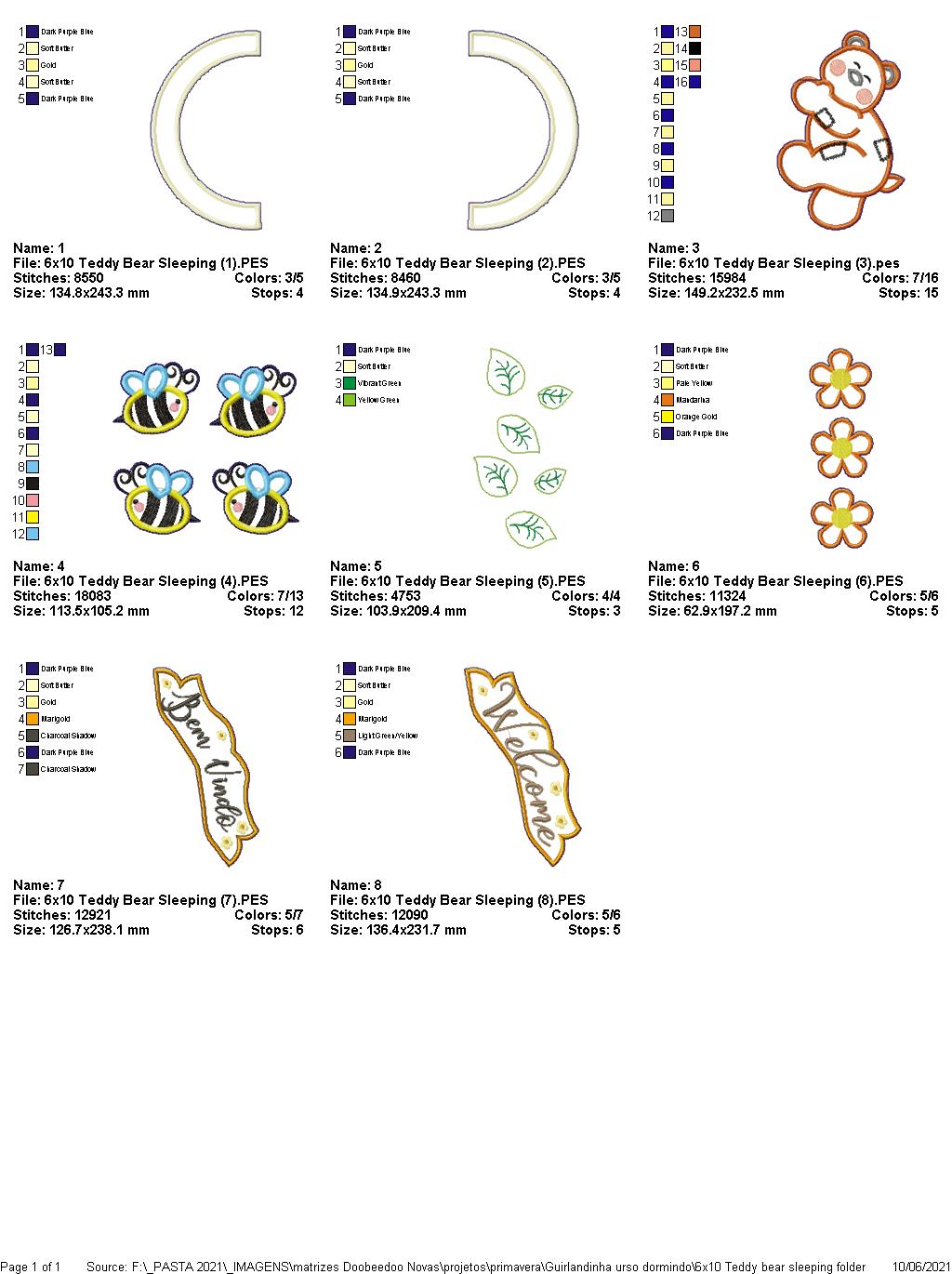 Sleepy Bear, Flowers and Bees Ornament - ITH Project - Machine Embroidery Design