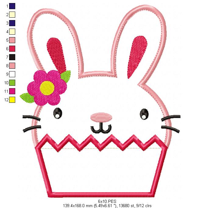 Bunny Cupcake Girl - Applique  - Machine Embroidery Design