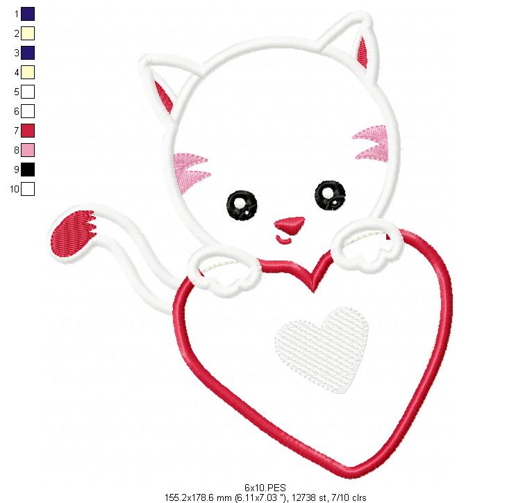 Cat in love - Applique - Machine Embroidery Design