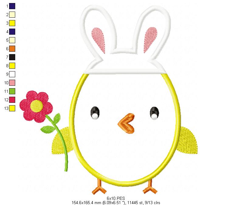 Little bird girl Easter  - Applique  - Machine Embroidery Design