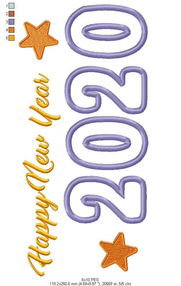 Happy New Year 2020 - Applique -   Machine Embroidery Design