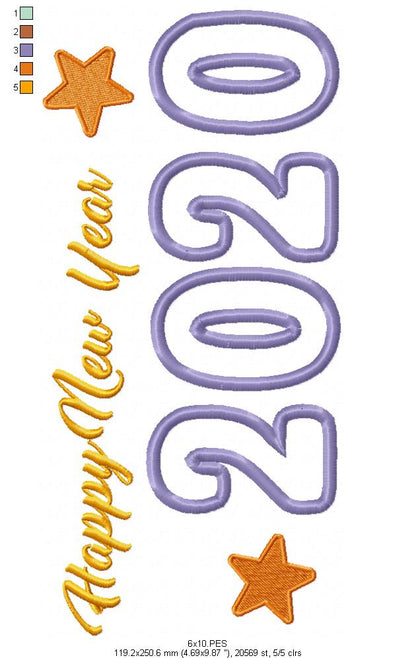 Happy New Year 2020 - Applique -   Machine Embroidery Design