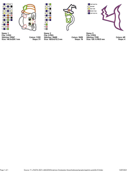 Halloween Kitty with Frog and Pumpkin Ornament - ITH Project - Machine Embroidery Design