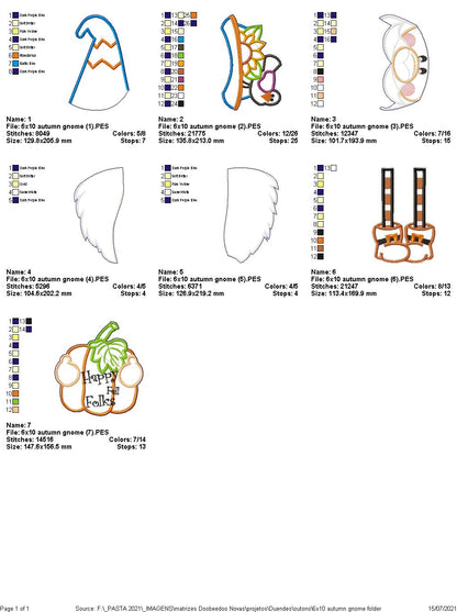 Gnome Happy Fall Folks Ornament - ITH Project - Machine Embroidery Design