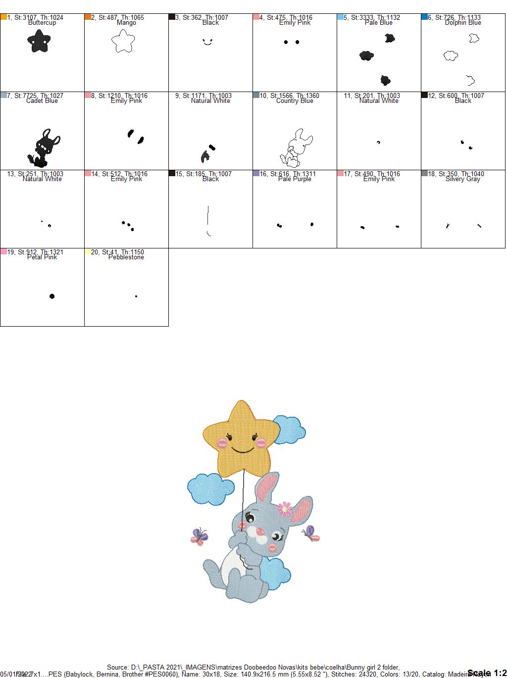 Baby Bunny Smile With Star Ballon - Set of 3 Designs - Rippled-Machine Embroidery Design