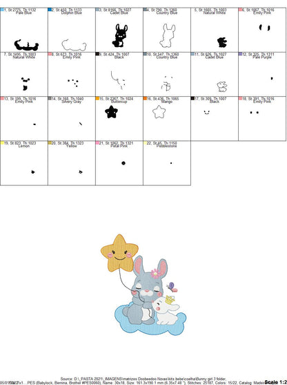 Baby Bunny Smile With Star Ballon - Set of 3 Designs - Rippled-Machine Embroidery Design