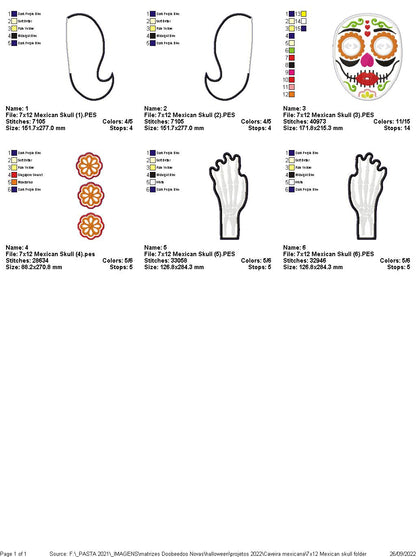 Hanging mexican skull Halloween - ITH Project - Machine Embroidery Design