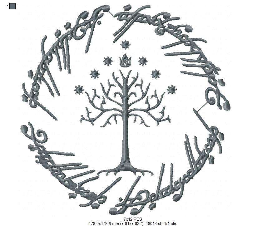 The Ring and The White Tree of Gondor - Fill Stitch