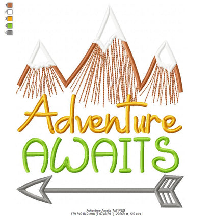 Adventure Awaits 🌍 – Fill Stitch – Machine Embroidery Design