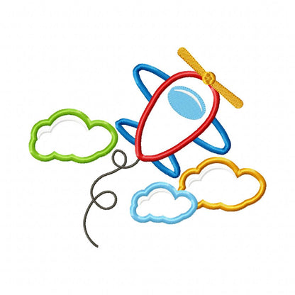 Airplane and Clouds - Applique - Machine Embroidery Design