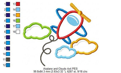 Airplane and Clouds - Applique - Machine Embroidery Design