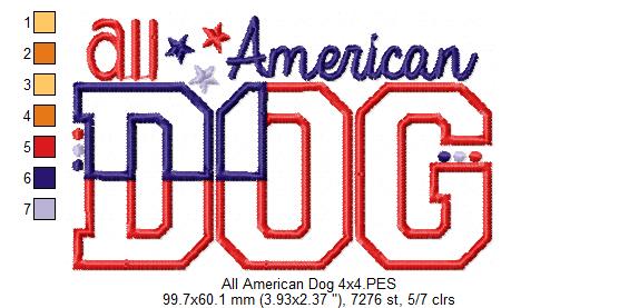 All American Dog – Appliqué – Machine Embroidery Design