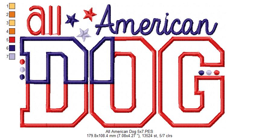 All American Dog – Appliqué – Machine Embroidery Design