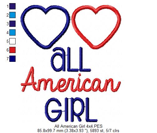 All American Girl - Appliqué - Machine Embroidery Design