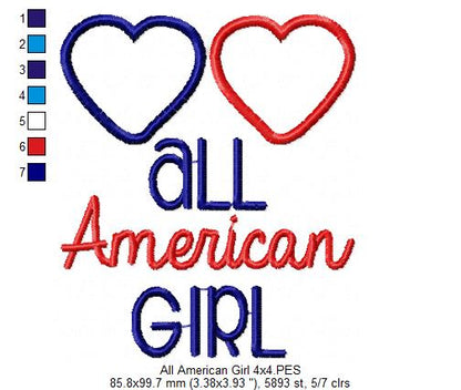 All American Girl - Appliqué - Machine Embroidery Design