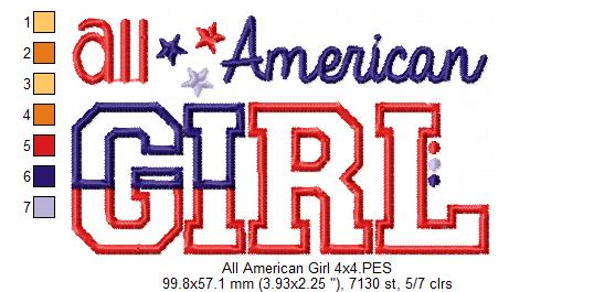 All American Girl – Appliqué – Machine Embroidery Design