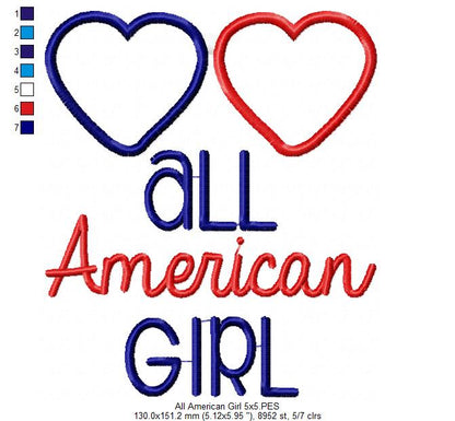 All American Girl - Appliqué - Machine Embroidery Design