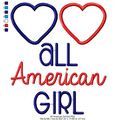 All American Girl - Appliqué - Machine Embroidery Design
