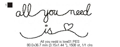 All you need is love - Valentine's - Machine Embroidery Design