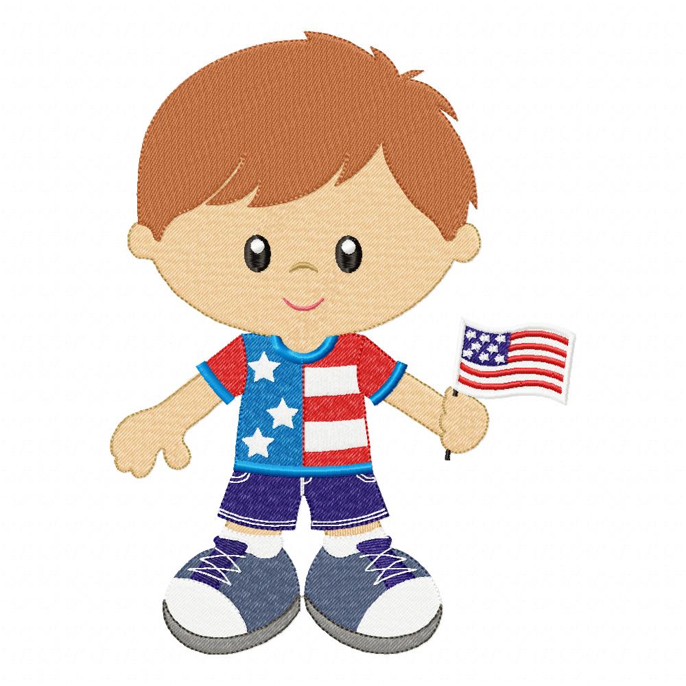 Cute Boy with Flag – Fill Stitch – Machine Embroidery Design